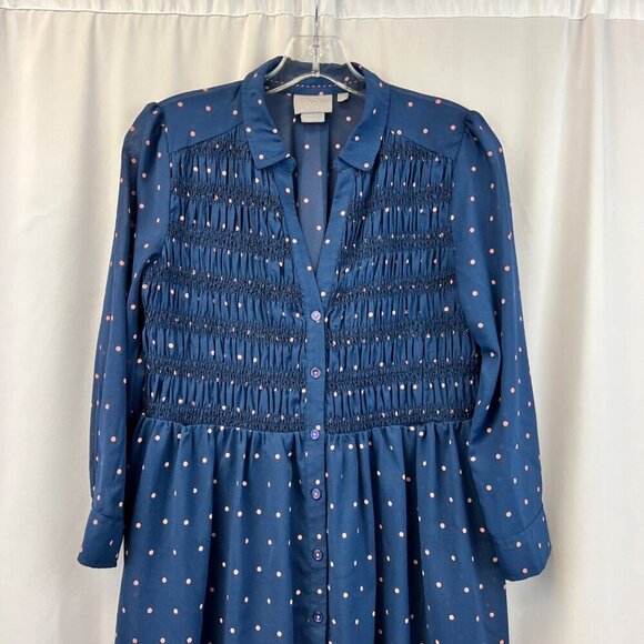 Vanessa Virginia Women’s 3/4 Sleeve Mini Dress Polka Dot Button Up Sheer Sz 4 - Picture 2 of 9